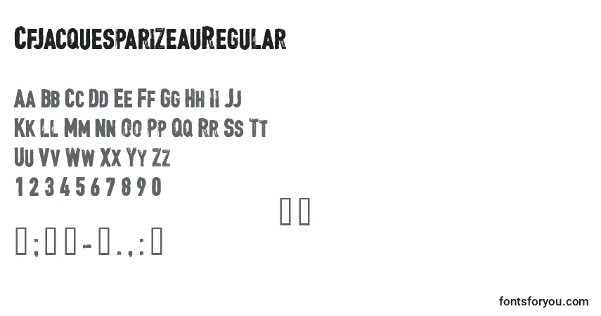 Czcionka CfjacquesparizeauRegular – alfabet, cyfry, specjalne znaki
