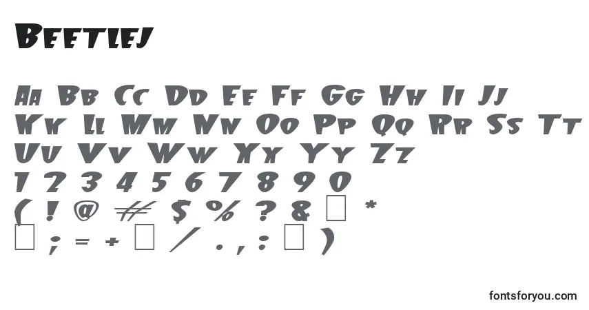 A fonte Beetlej – alfabeto, números, caracteres especiais