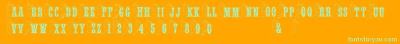 BjfMerman-Schriftart – Grüne Schriften auf orangefarbenem Hintergrund