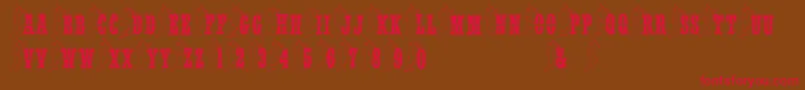フォントBjfMerman – 赤い文字が茶色の背景にあります。