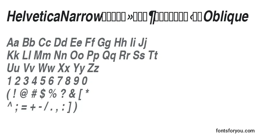 A fonte HelveticaNarrowРџРѕР»СѓР¶РёСЂРЅС‹Р№Oblique – alfabeto, números, caracteres especiais