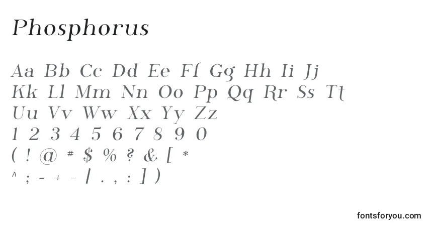 A fonte Phosphorus – alfabeto, números, caracteres especiais