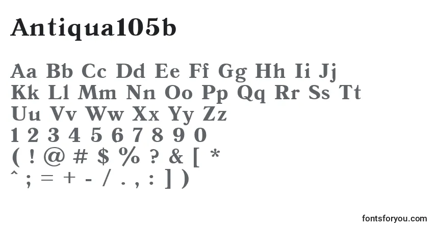 Czcionka Antiqua105b – alfabet, cyfry, specjalne znaki