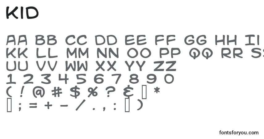 Czcionka Kid – alfabet, cyfry, specjalne znaki