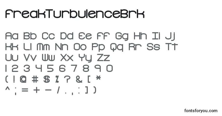 Czcionka FreakTurbulenceBrk – alfabet, cyfry, specjalne znaki