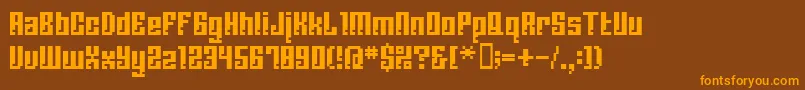 フォントBmCorrodeA13 – オレンジ色の文字が茶色の背景にあります。
