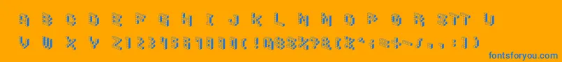 DemoncubicblockfontShade-Schriftart – Blaue Schriften auf orangefarbenem Hintergrund