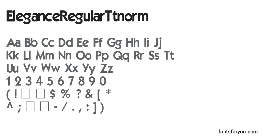 A fonte EleganceRegularTtnorm – alfabeto, números, caracteres especiais