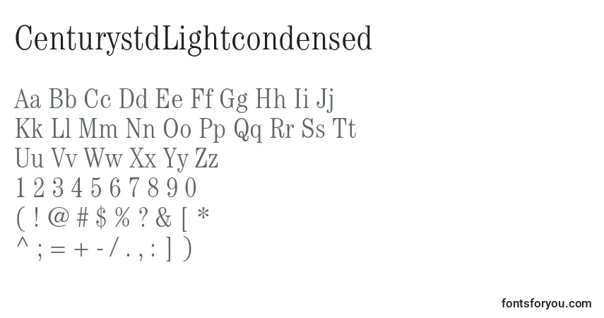 A fonte CenturystdLightcondensed – alfabeto, números, caracteres especiais