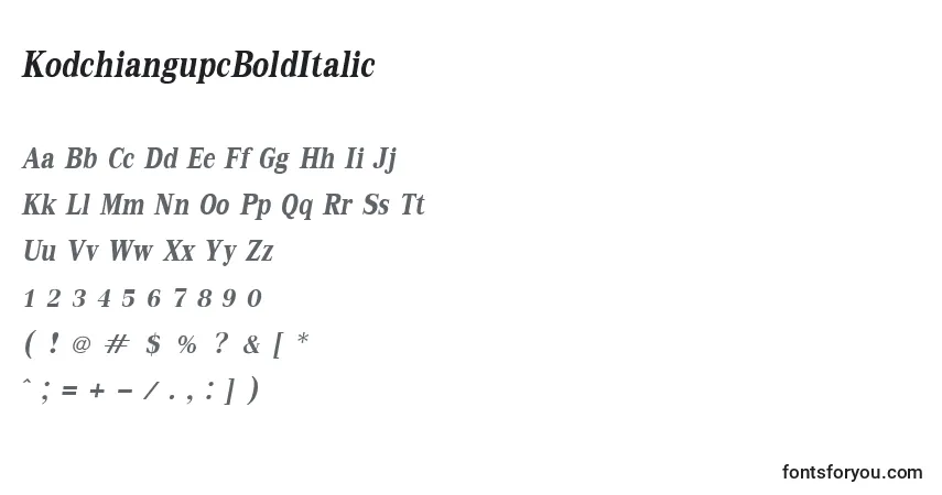A fonte KodchiangupcBoldItalic – alfabeto, números, caracteres especiais