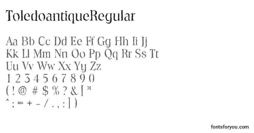 Schriftart ToledoantiqueRegular – Alphabet, Zahlen, spezielle Symbole