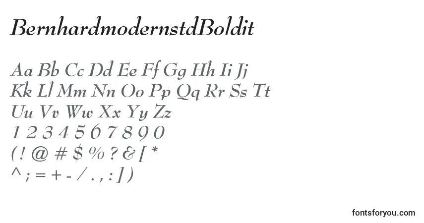 A fonte BernhardmodernstdBoldit – alfabeto, números, caracteres especiais