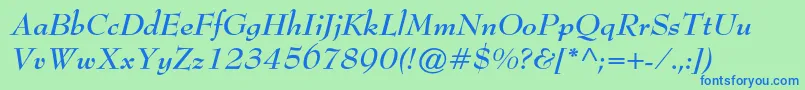 BernhardmodernstdBoldit-Schriftart – Blaue Schriften auf grünem Hintergrund
