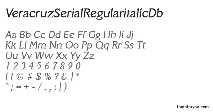 A fonte VeracruzSerialRegularitalicDb – alfabeto, números, caracteres especiais