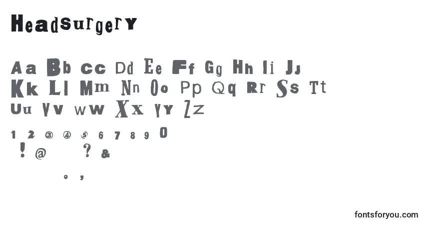 Schriftart Headsurgery – Alphabet, Zahlen, spezielle Symbole
