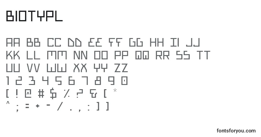 A fonte Biotypl – alfabeto, números, caracteres especiais