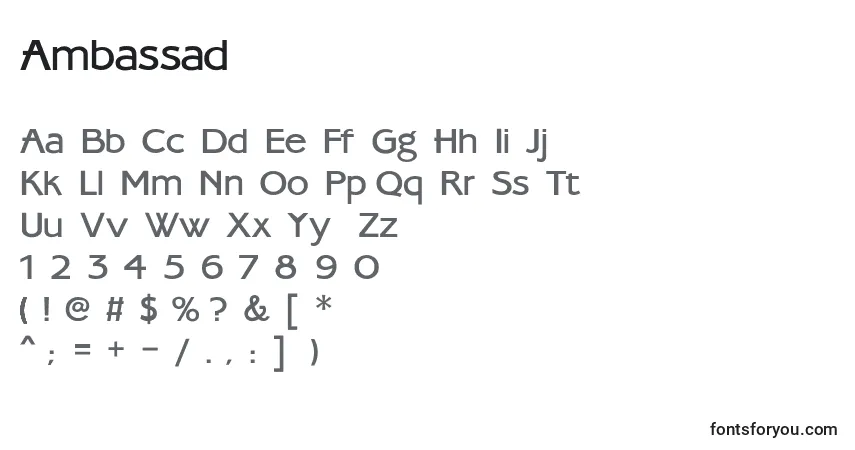 characters of ambassad font, letter of ambassad font, alphabet of  ambassad font