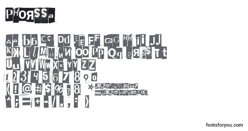 characters of phorssa font, letter of phorssa font, alphabet of  phorssa font