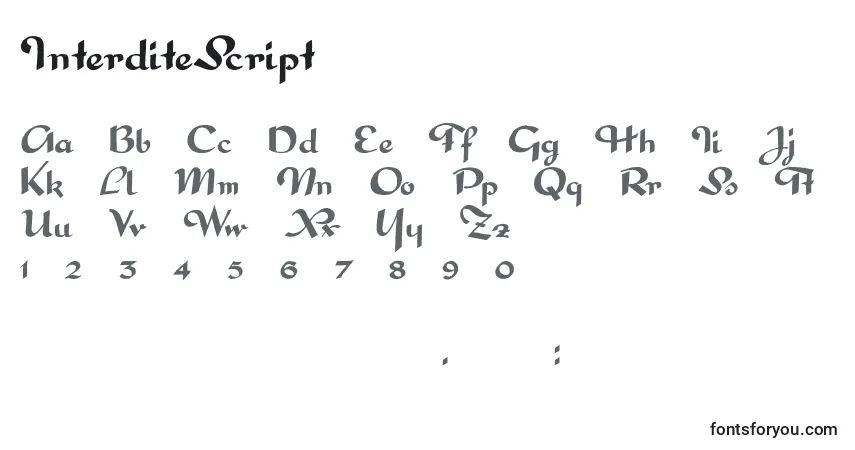 characters of interditescript font, letter of interditescript font, alphabet of  interditescript font