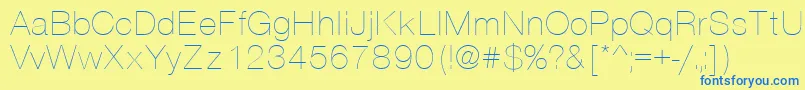 Saiba mais sobre a fonte VantaThinPlain.001.001 Fonte VantaThinPlain.001.001 – fontes azuis em um fundo amarelo