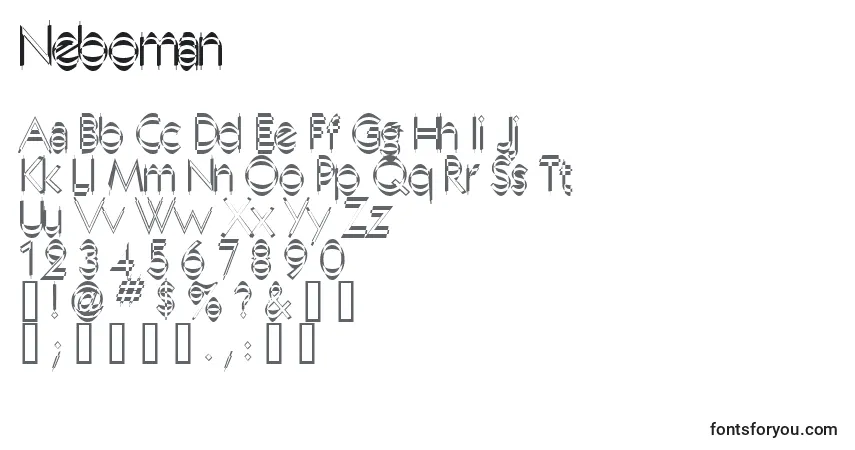 Schriftart Neboman – Alphabet, Zahlen, spezielle Symbole