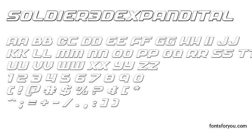 Czcionka Soldier3Dexpandital – alfabet, cyfry, specjalne znaki