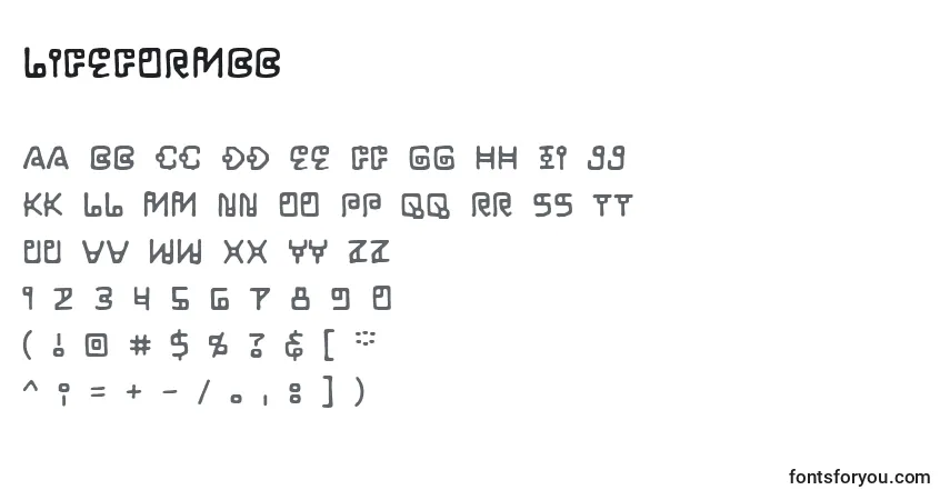 A fonte Lifeformbb – alfabeto, números, caracteres especiais