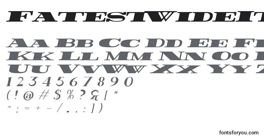 Czcionka FatestWideItalic – alfabet, cyfry, specjalne znaki
