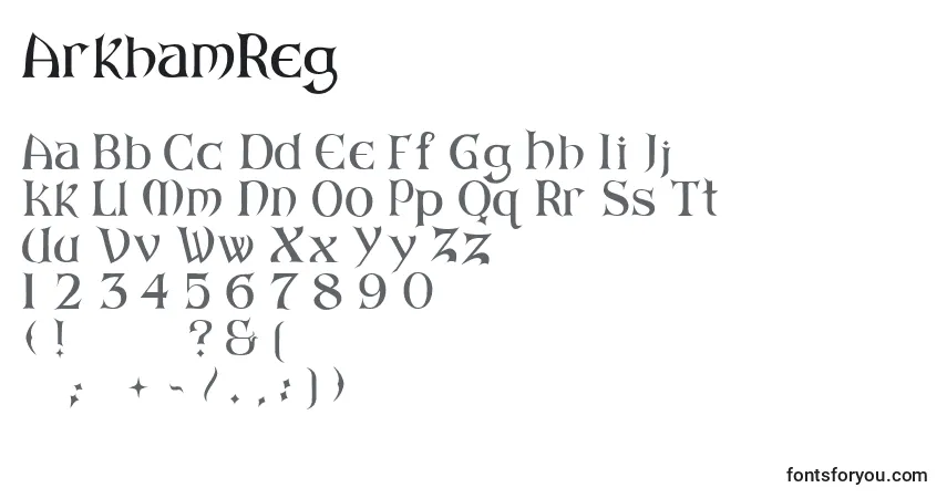 Schriftart ArkhamReg – Alphabet, Zahlen, spezielle Symbole