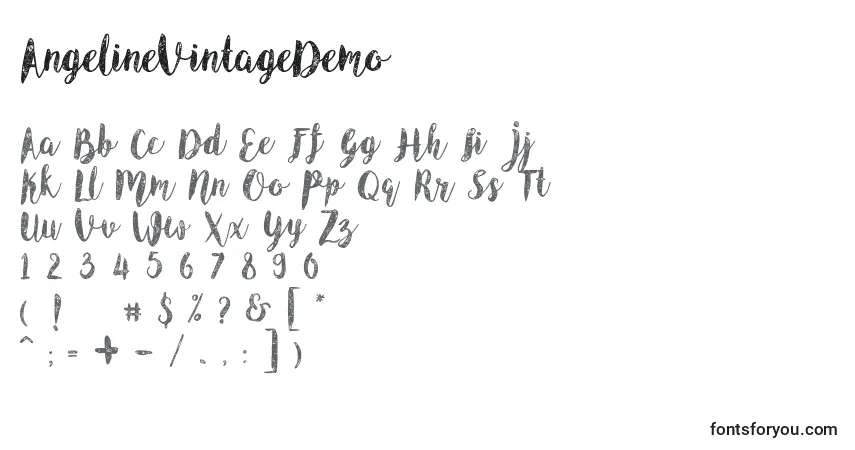 Czcionka AngelineVintageDemo – alfabet, cyfry, specjalne znaki