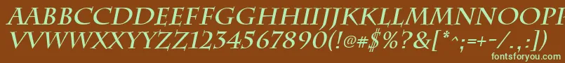 フォントChattsworthBoldItalic – 緑色の文字が茶色の背景にあります。