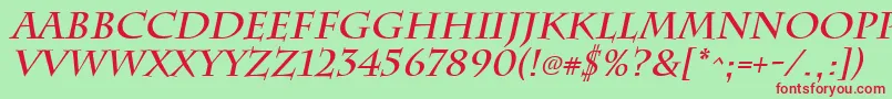 ChattsworthBoldItalic-fontti – punaiset fontit vihreällä taustalla