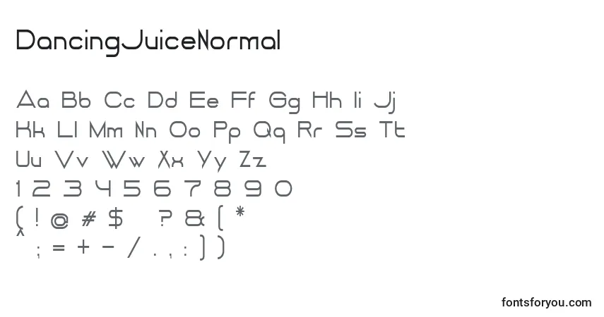 Czcionka DancingJuiceNormal – alfabet, cyfry, specjalne znaki
