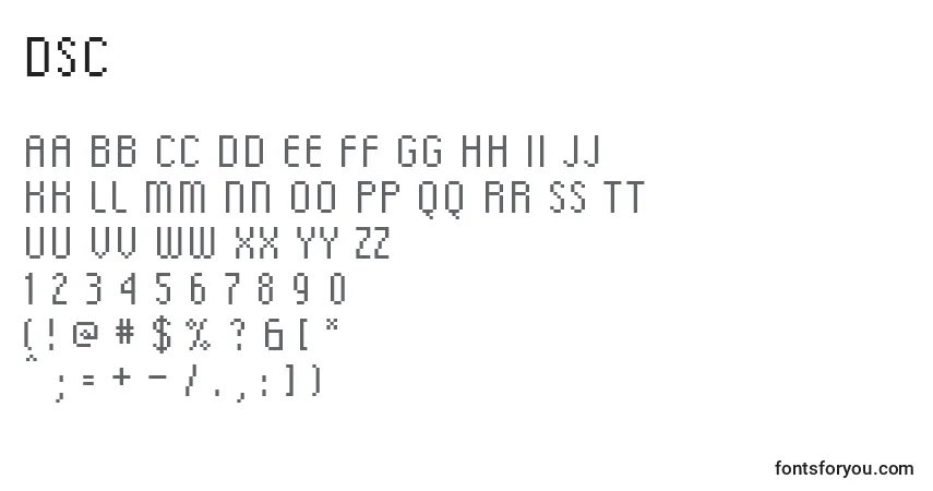 A fonte Dsc – alfabeto, números, caracteres especiais