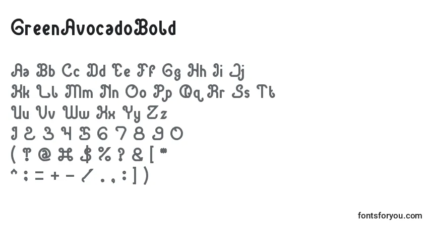GreenAvocadoBoldフォント–アルファベット、数字、特殊文字