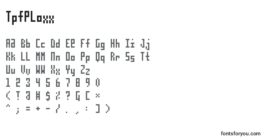 Czcionka TpfPloxx – alfabet, cyfry, specjalne znaki