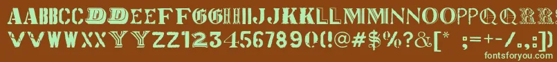 フォントWorldtour – 緑色の文字が茶色の背景にあります。