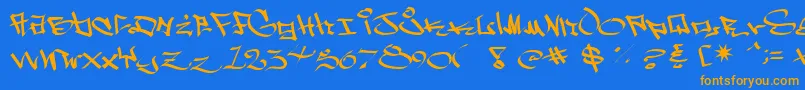 WestSidePlain-Schriftart – Orangefarbene Schriften auf blauem Hintergrund