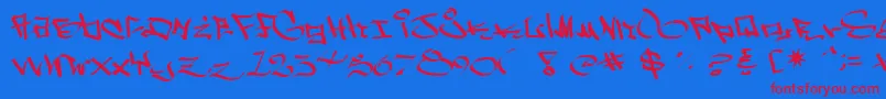 WestSidePlain-Schriftart – Rote Schriften auf blauem Hintergrund