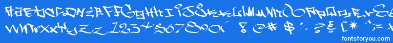WestSidePlain-Schriftart – Weiße Schriften auf blauem Hintergrund