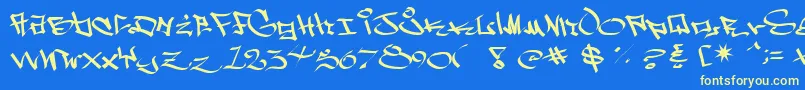 WestSidePlain-Schriftart – Gelbe Schriften auf blauem Hintergrund