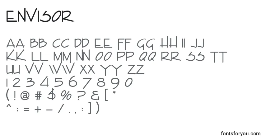 Czcionka Envisor – alfabet, cyfry, specjalne znaki