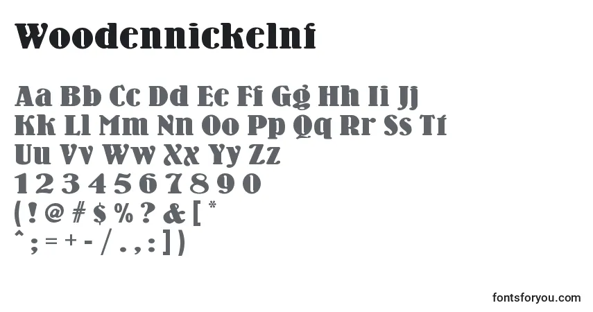 Schriftart Woodennickelnf – Alphabet, Zahlen, spezielle Symbole