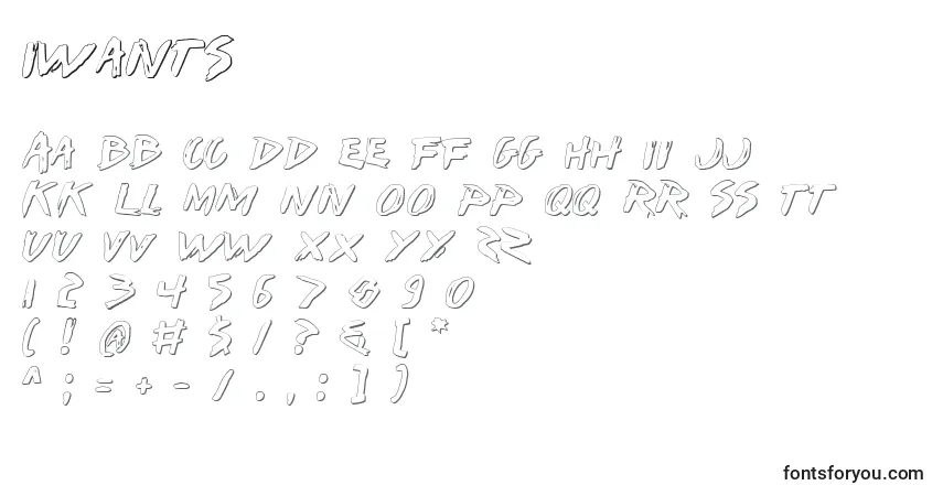 Czcionka Iwants – alfabet, cyfry, specjalne znaki