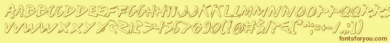 フォントIwants – 茶色の文字が黄色の背景にあります。