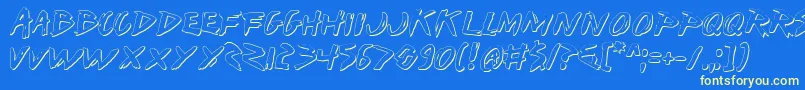 Iwants-Schriftart – Gelbe Schriften auf blauem Hintergrund