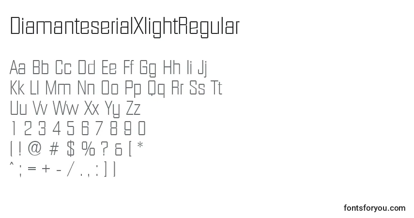 Schriftart DiamanteserialXlightRegular – Alphabet, Zahlen, spezielle Symbole