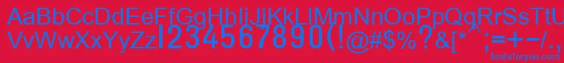 T132semibold-Schriftart – Blaue Schriften auf rotem Hintergrund