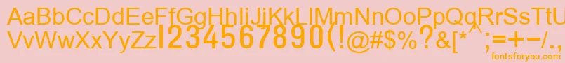 フォントT132semibold – オレンジの文字がピンクの背景にあります。