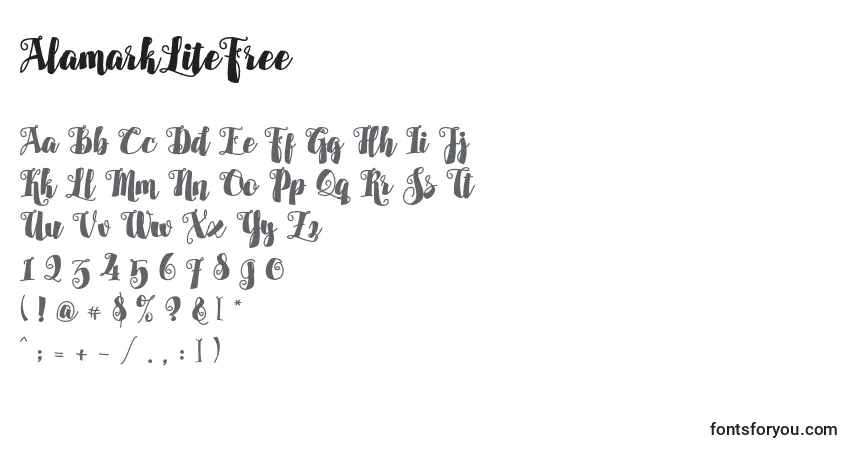 A fonte AlamarkLiteFree – alfabeto, números, caracteres especiais